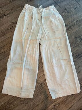 Club Monaco Light Beige Wide-Leg Drawstring Pants Large